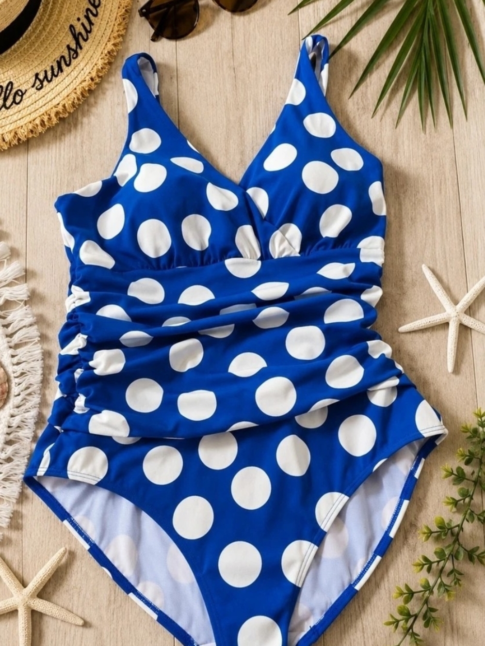 Boden Blue and White Polka Dot Vintage Style Onepiece Swimsuit